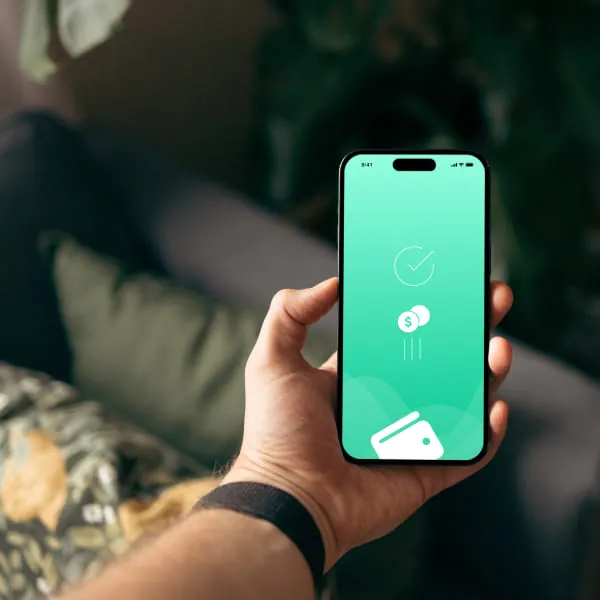 A person using the app to make money, with the additional information of 'loan without a credit check'.